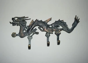 Chinese Dragon Key Holder Triple Hook Brass Wall Mount Hanging Accessories HK293 - Picture 1 of 11