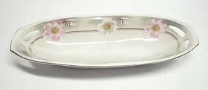 Vintage Deutschland schlanke ovale Servierschüssel-Geschirr mit handbemalten Blumen mit goldenen Akzenten - Bild 1 von 4