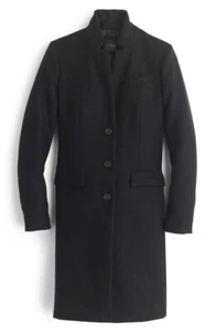 J.CREW Größe 2P/0 Regent Mantel aus Doppelserge Wolle SCHWARZ Stil E1034 - Bild 1 von 13