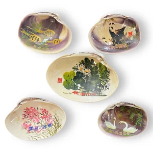 5 conchas de almeja pintadas a mano coreanas vintage asiáticas tiradores pandas, cisnes, + - Imagen 1 de 21