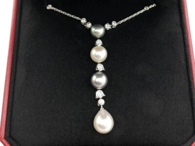 COLAR AUTÊNTICO CARTIER CALIN OURO BRANCO 14mm FÁBRICA PÉROLA E DIAMANTES - Imagem 1 de 4