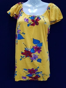 NEW Women Fashion Yellow Floral Top Shirt Blouse Round Neck Cap Sleeve Size XL14 - Picture 1 of 3