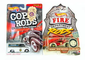 Hot Wheels Lot Cop Rods Dairy Delivery Fire Department Tail Dragger LA Fire Dept - Picture 1 of 4