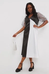 Lovedrobe black white mid-maxi dress polka dot organza sleeve size 18 BNWT - Picture 1 of 11