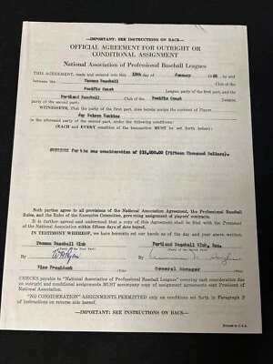 1963 Pacific Coast League Signed Players Baseball  Contract Jay Henskie  - Image 1 of 3