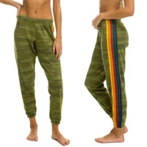 Aviator Nation Green Camo 5 Stripe Pull On Jogger Sweatpants Size LG - Picture 1 of 5