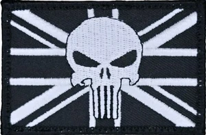 BANDERA BRITÁNICA DEL REINO UNIDO CALAVERA CASTIGADOR GUERRERO EMBLEMA BRILLO SWAT EJÉRCITO GANCHO TÁCTICO PARCHE - Imagen 1 de 3