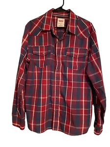 Levi's Shirt Men's Large Pearl Snap Long Sleeve Cowboy Plaid Red/Blue/White - Picture 1 of 7