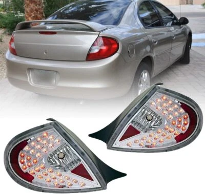 LED Tail Lights For 2000-2002 Dodge Neon 00-01 Plymouth Lamps Chrome Clear Pair - Image 1 of 4