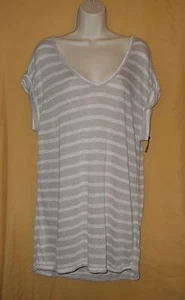 Tahari Damen Clara Oversize lässig gestreift beige Top asymmetrisch Tunika L $ 78 - Bild 1 von 7