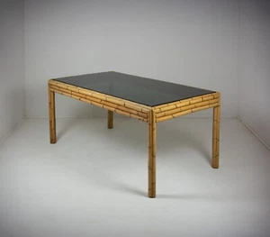 Vintage Bamboo Dining Table With Smoked Glass top, c.1980's Spanish. - Picture 1 of 10