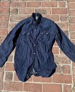 1950’s Levis Denim Short Horn Saw Tooth Western Pearl Snap Work Jean Shirt Xl - Picture 1 of 6
