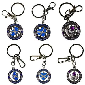 Rotating Keyring Scotland Souvenir with Crystal Thistle Saltire Map Designs - Picture 1 of 25