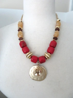 CHICOS "MARBLED RED" NECKLACE. 16-20" - Image 1 of 2