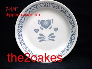 3 Corelle BLUE HEARTS 7-1/4" Dessert Bread Snack Plates Distinctive Dip Down Sty - Picture 1 of 2