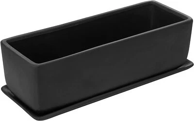 MyGift 14-Inch Rectangular Modern Ceramic Succulent Planter Pot, Matte Black - Image 1 of 4