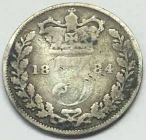 1884 GREAT BRITAIN 3 PENCE SILVER COIN KM 730 - SHIPS FREE W/ USPS TRACKING - Picture 1 of 2