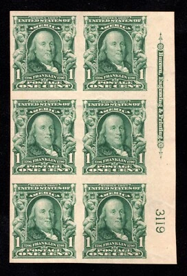 MOMEN: US STAMPS #314 INTACT PLATE BLOCK OF 6 MINT OG 2LH/4NH VF LOT #91953 - Image 1 of 2