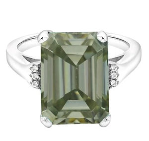 14KT White Gold 3.04Ct Natural Yellowish Green & White Diamond Solitaire Ring - Picture 1 of 3
