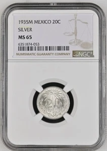 1935M Mexico 20 Centavos NGC MS65 .720 Silver - Picture 1 of 2
