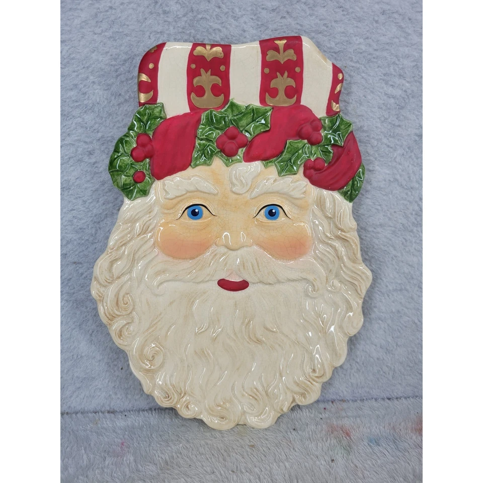 Plato decorativo vintage de cerámica con cara de Papá Noel vacaciones de Navidad Foto 1 de 4