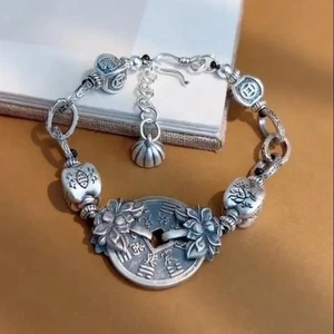 Chinesischer Stil Berg Geist Blume Geld Armband Neu Vintage Armreif Schmuck - Bild 1 von 7