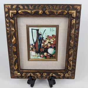 Jarra de pintura al óleo abstracta original vintage flores naturaleza muerta firmada por Pat Davis - Imagen 1 de 19