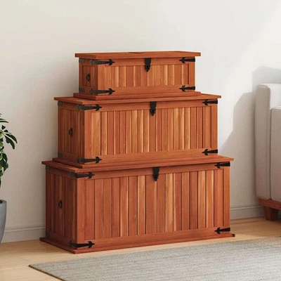 Storage Chest Brown Solid acacia wood, MDF Set of 3 Storage Chest - Image 1 of 4
