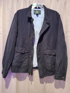 Brooks Brothers Linen Zip Up Jacket Dark Blue Men’s Large Cotton Lining - Picture 1 of 6