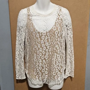 NWT Chloe Flower Print Lace Sheer White Longsleeve Blouse Undershirt 38 FR 6 US  - Picture 1 of 10