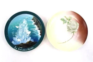 Lot of 2 Hand Painted Plates: La Lufadora Ocean Scene & Norma Beauty Rose - Picture 1 of 5