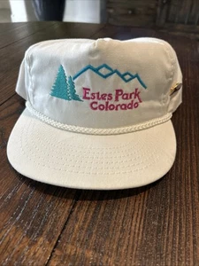 Vintage Estes Park Colorado Rope Hat Bright White Snapback Adjustable W/ Ski Pin - Picture 1 of 8