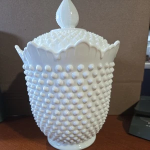 50er Jahre ORIGINAL Original, FENTON, KOCHNAGEL, Milchglas, Keksdose, 11,5" x7" - Bild 1 von 13