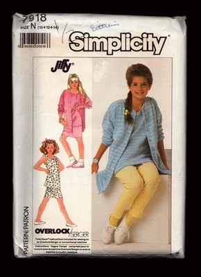 7918 Vintage Simplicity Sewing Pattern 1980s Girls Tank Top Cardigan Pants Skirt - Image 1 of 2
