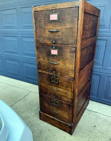Antique Oak Wooden 4 Drawer File Cabinet 1930-40s Cover