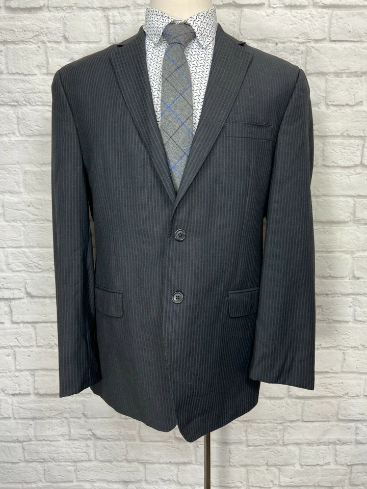Blazer Abrigo Deportivo CALVIN KLEIN Para Hombre Rayas Negras y Azules 100% Lana 42R Foto 1 de 4