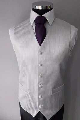 Men's and Boy's Waistcoats In Silver, Stripe Design Ideal For Weddings, Prom - Image 1 of 3