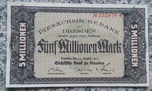 Sächsische Bank Dresden 5 Millionen Mark 1923 Banknote, Top ! - Bild 1 von 2