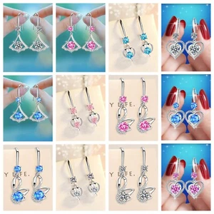 Crystal 925 Sterling Silver Swirl Hook Earrings Fashion Women UK Jewelry Gif17 - Picture 1 of 29