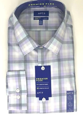 Men's XL 34/35 Purple Plaid Slim-Fit Premier Flex Collar Stretch Dress Shirt New - Image 1 of 4