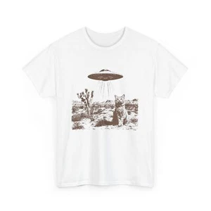 Retro 90s Western Vintage Ufo Cowboy Cat Wild West Kitten T-Shirt - Picture 1 of 7