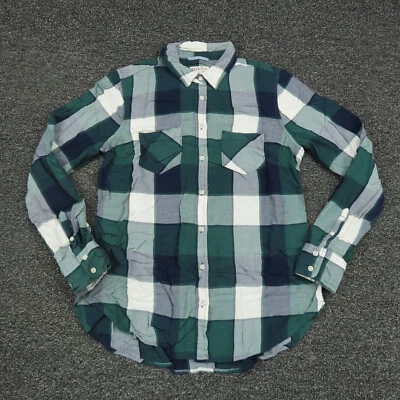 Camisa Merona para mujer pequeña verde y negra a cuadros con botones manga larga para dama Foto 1 de 4