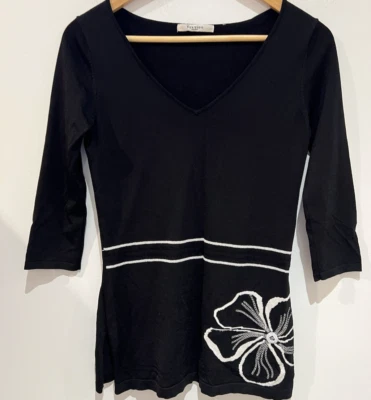 Suéter Vertigo Paris Mujer Mezcla Seda Negro Bordado Floral Manga 3/4 Talla S Foto 1 de 4