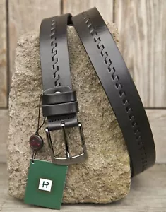 Black Two-Tone Designer 100% Leather Belt by Prime Hide Black Belt NEW - Picture 1 of 1