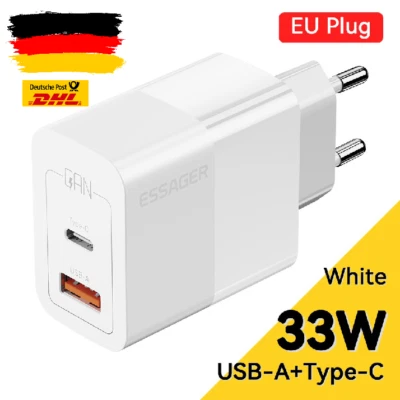 Essager Schnellladegerät Ladegerät 33W GaN PD 2 Port Typ C & UsbA Handy Aufladen - Bild 1 von 4