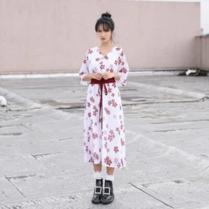 Mujeres Japonés Sakura Kimono Vestido Chifón Cuello en V Lolita Disfraz Manga 3/4 - Imagen 1 de 10