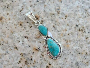 Two Stone Kingman Turquoise Pendant, Sam Yellowhair, Navajo - Picture 1 of 6