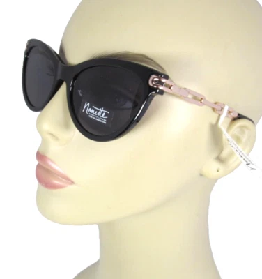Gafas de sol Nanette Lepore negras ojo de gato oro rosa cadena eslabones brazos NN447-OXRGD Foto 1 de 4
