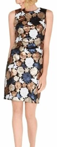 Abito da cocktail Calvin Klein multicolore floreale paillettes tubino UK 6 nuovo con etichette - Foto 1 di 4