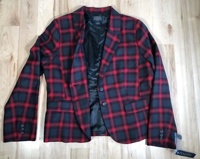 NUEVO CON ETIQUETAS Pendleton 100% Lana Virgen Blazer Chaqueta Rojo Verde Cuadros Mujer’s 16 P, $279 Foto 1 de 4